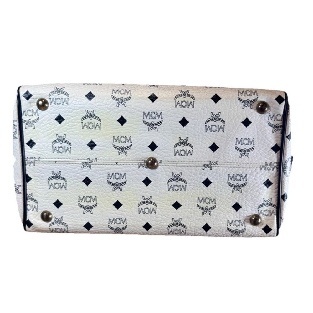 MCM Navy Blue & White Coated Canvas Viestos 2way Boston Bag Auth Vtg - Picture 9 of 16